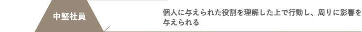 中堅社員 - 個人に与えられた役割を理解した上で行動し、周りに影響を与えられる